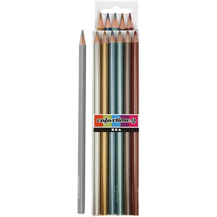 Crayons de Couleur Colortime, L : 17,45 cm, mine 3 mm, couleurs métalliques, 6 pièces/ 1 Pq.