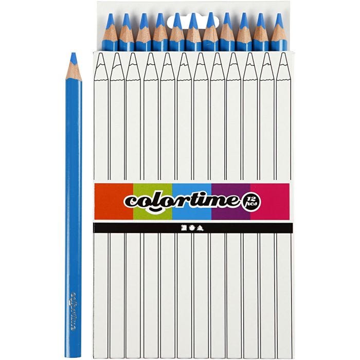 Crayons de Couleur Colortime, L : 17,45 cm, mine 5 mm, JUMBO, bleu, 12 pièces/ 1 Pq.