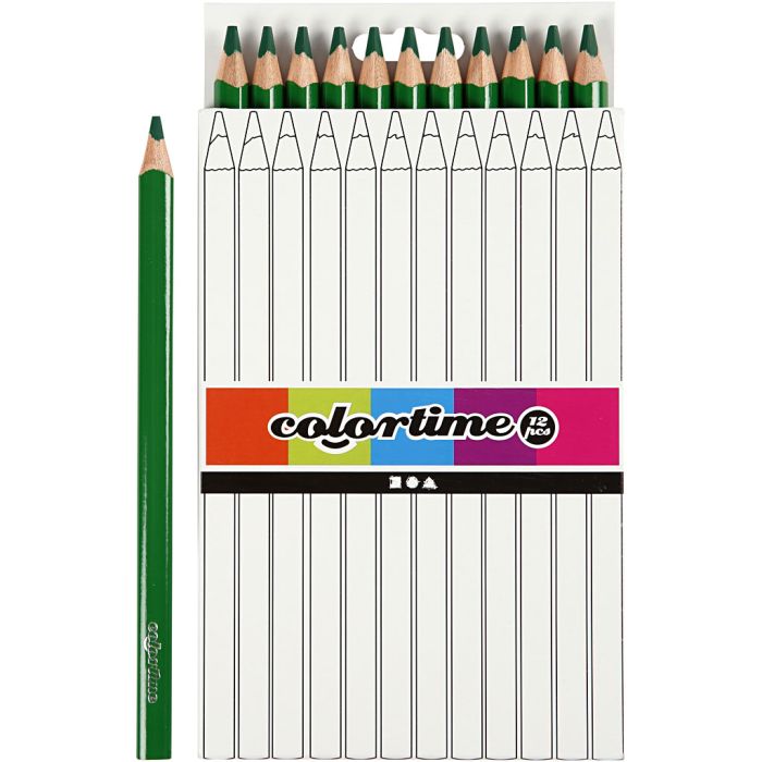 Crayons de Couleur Colortime, L : 17,45 cm, mine 5 mm, JUMBO, vert, 12 pièces/ 1 Pq.