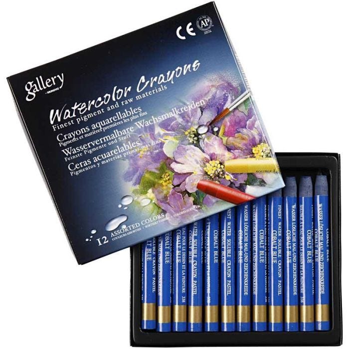 Pastels à la cire aquarellables, L : 9,3 cm, ép. 8 mm, carmin (338), 12 pièces/ 1 Pq.