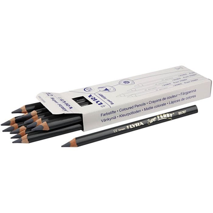 Crayons de couleur Lyra Super Ferby 1, L : 18 cm, mine 6,25 mm, gris, 12 pièces/ 1 Pq.