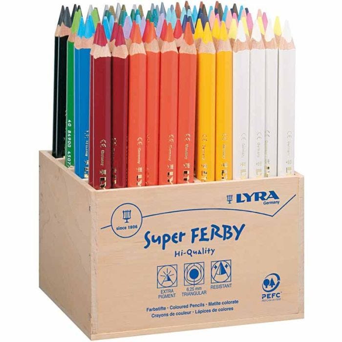 Crayons de couleur Lyra Super Ferby 1, L: 18 cm, mine 6,25 mm, ass. de couleurs, 96 pièce/ 1 Pq.