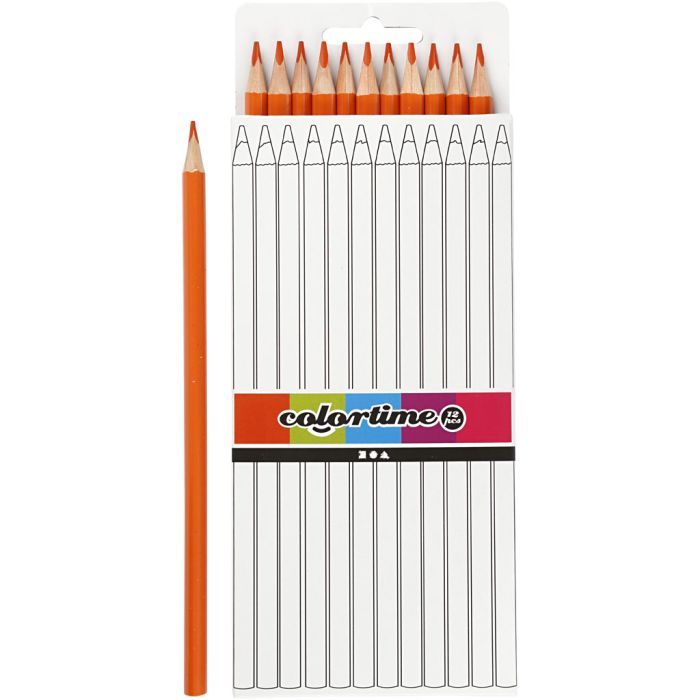 Crayons de Couleur Colortime, L : 17 cm, mine 3 mm, orange, 12 pièces/ 1 Pq.