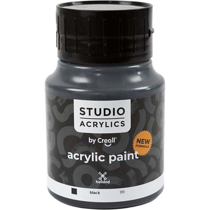 Peinture Acrylique Creall Studio, opaque, black (99), 500 ml/ 1 flacon