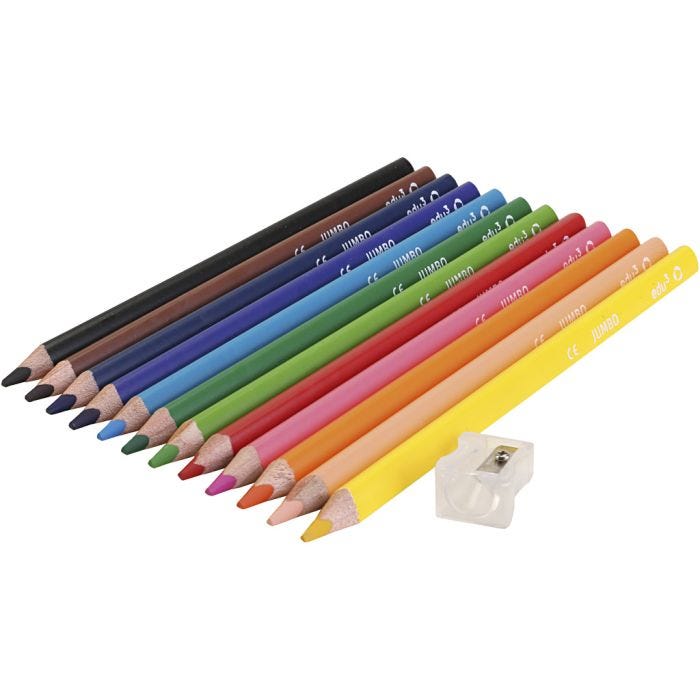 Crayons de Couleur Jumbo edu, ép. 10 mm, mine 5 mm, ass. de couleurs, 12 pièces/ 1 Pq.