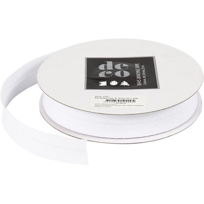 Biais de couture, L : 20 mm, blanc, 25 m/ 1 rouleau