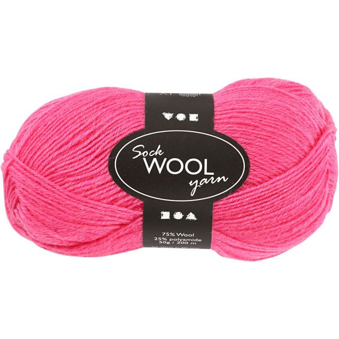 Pelote de Laine pour Chaussettes, L : 200 M, rose, 50 gr/ 1 boule