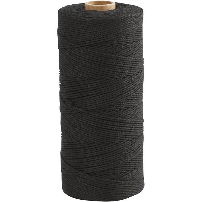 Cordon pour macramé, L : 315 M, ép. 1 mm, Qualité fine 12/12, noir, 220 gr/ 1 boule