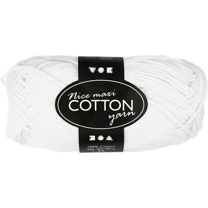 Pelote de fil de coton, 8/8, L : 80-85 M, dim. maxi, blanc, 50 gr/ 1 boule
