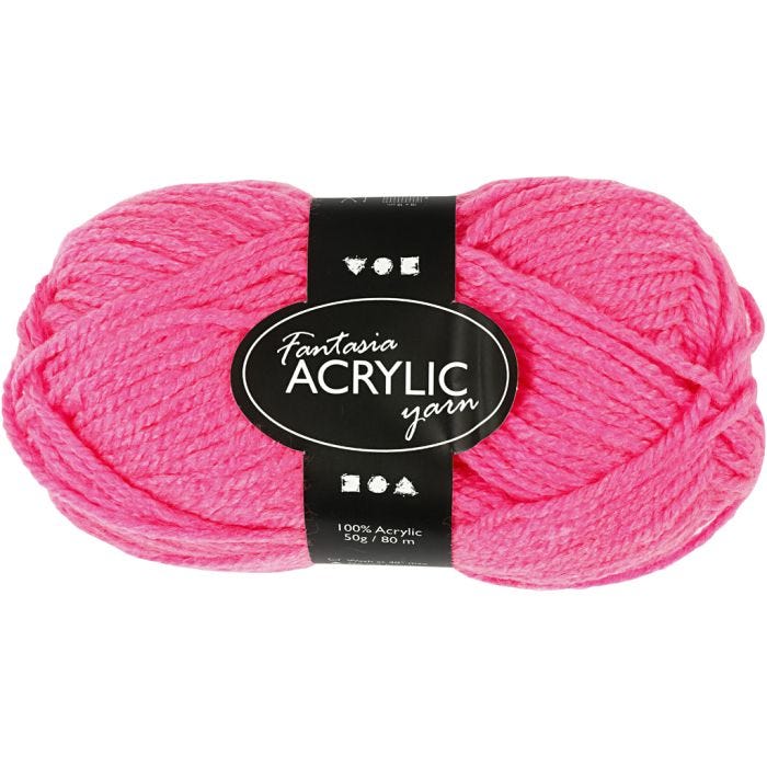 Pelote de laine acrylique Fantasia, L : 80 M, rose néon, 50gr/ 1 boule
