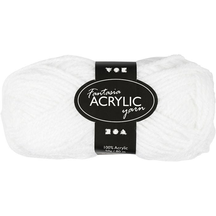 Pelote de laine acrylique Fantasia, L : 80 M, blanc, 50gr/ 1 boule
