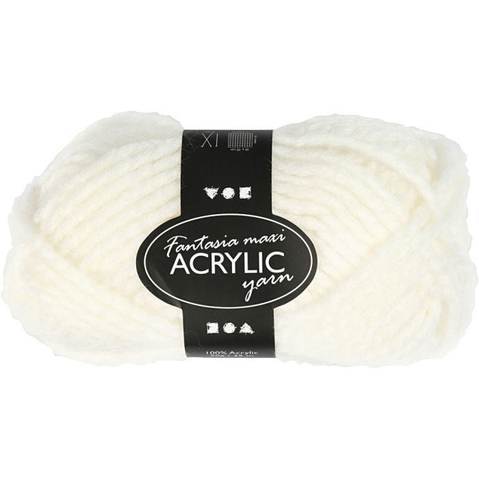 Pelote de Laine Acrylique Fantasia, L : 35 M, Maxi, blanc cassé, 50 gr/ 1 boule