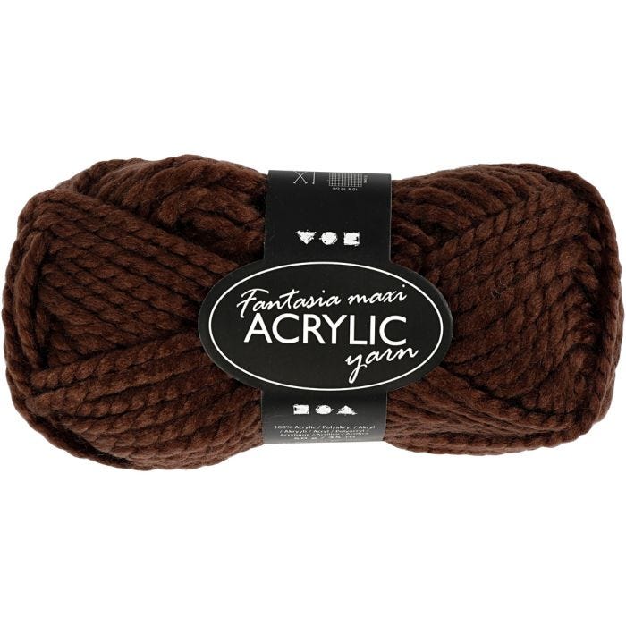 Pelote de Laine Acrylique Fantasia, L : 35 M, Maxi, brun, 50 gr/ 1 boule