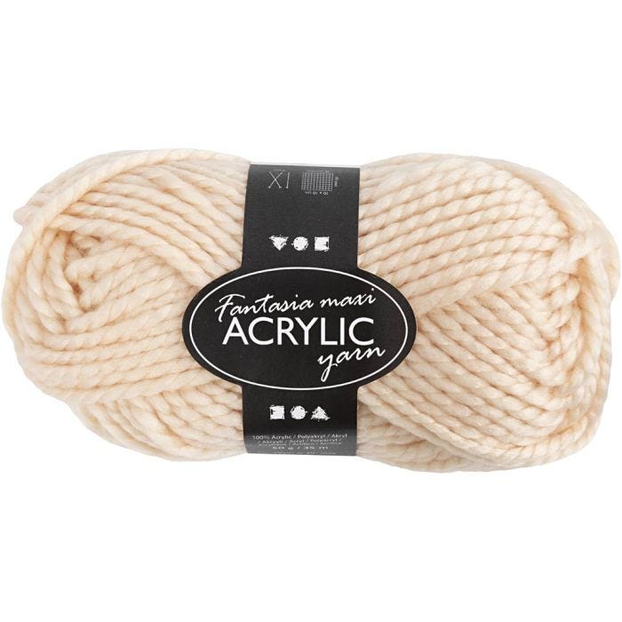 Pelote de Laine Acrylique Fantasia, L : 35 M, Maxi, beige clair, 50 gr/ 1 boule