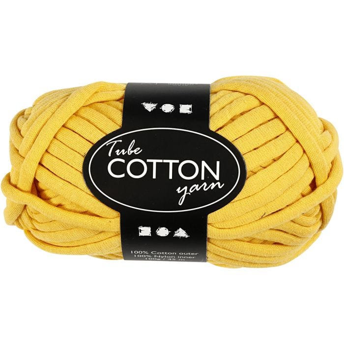 Pelote de fil de coton tubulaire, L : 45 M, jaune, 100gr/ 1 boule