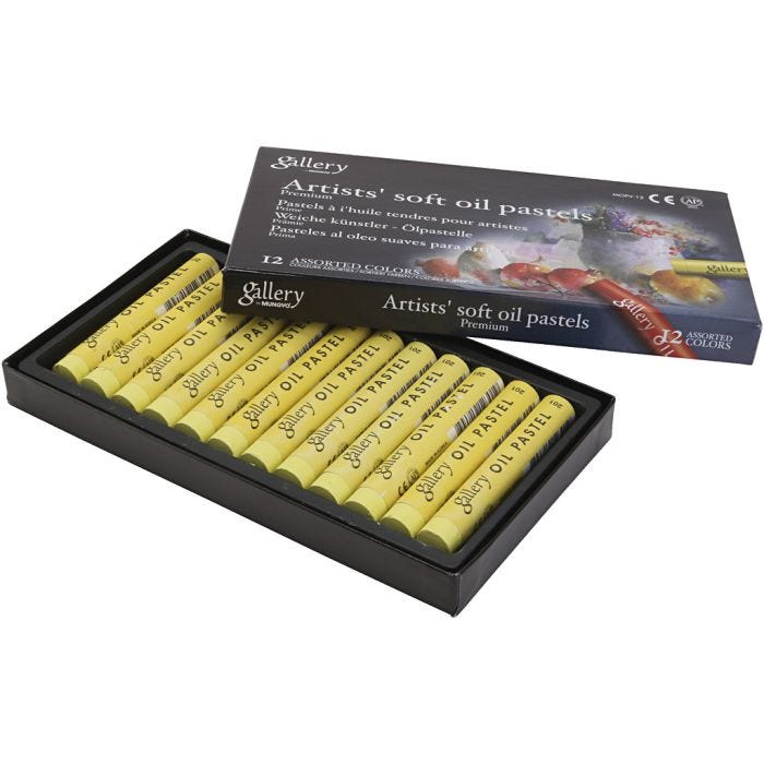Pastels à l'huile Gallery, L : 7 cm, d 11 mm, ép. 11 mm, jaune citron, 12 pièces/ 1 Pq.