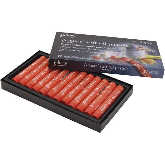 Pastels à l'huile Gallery, L : 7 cm, d 11 mm, ép. 11 mm, Vermilion, 12 pièces/ 1 Pq.
