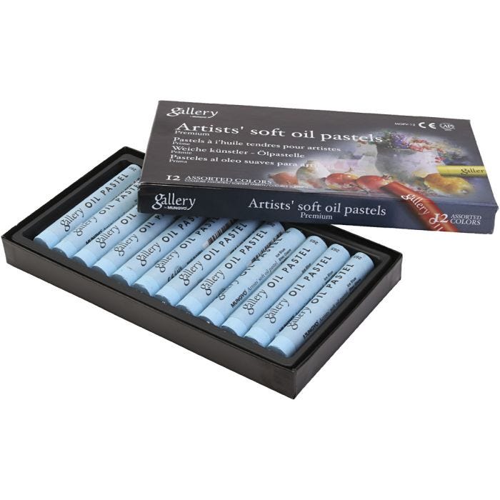 Pastels à l'huile Gallery, L : 7 cm, d 11 mm, ép. 11 mm, ice blue, 12 pièces/ 1 Pq.