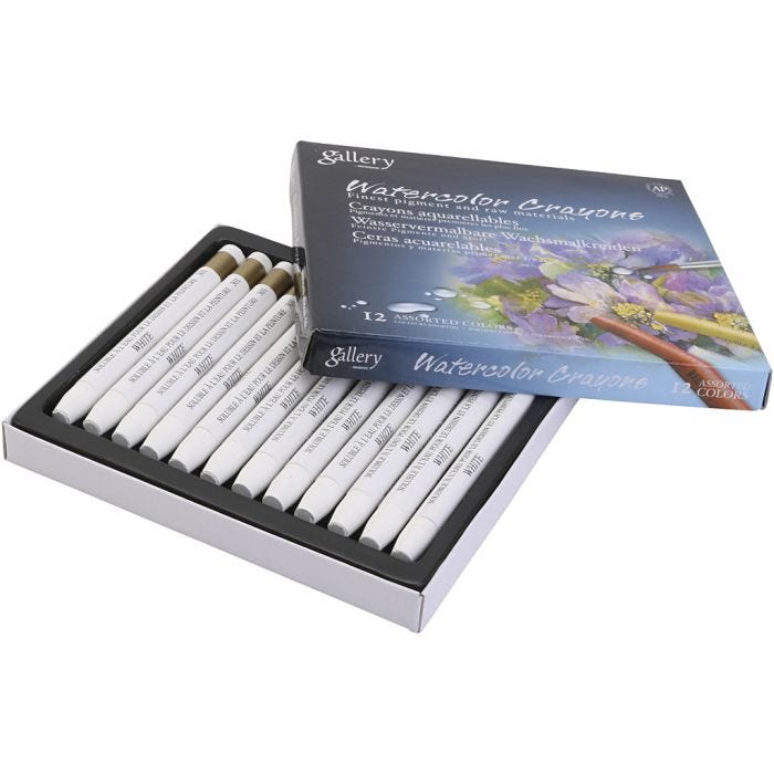 Pastels à la cire aquarellables, blanc, 12 pièces/ 1 Pq.