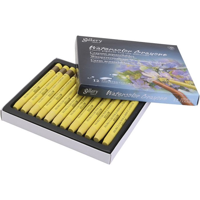 Pastels à la cire aquarellables, jaune, 12 pièces/ 1 Pq.