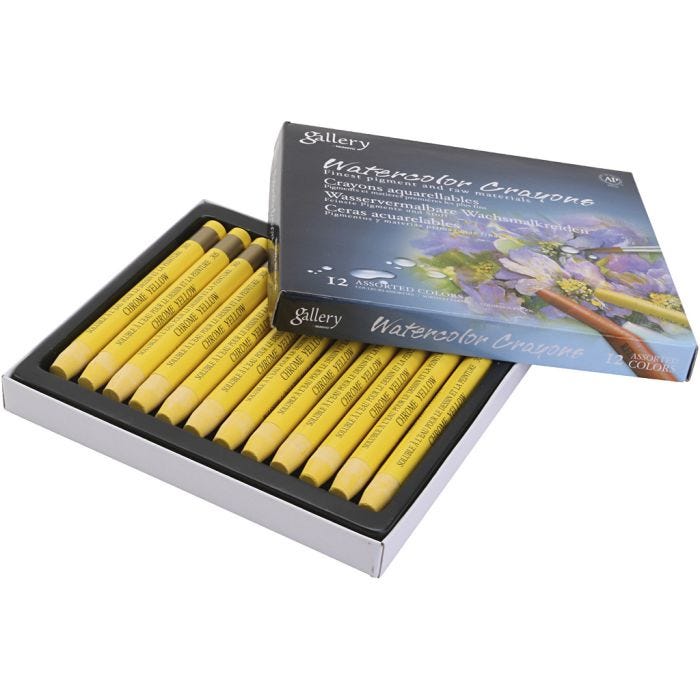 Pastels à la cire aquarellables, jaune chrome (305), 12 pièces/ 1 Pq.