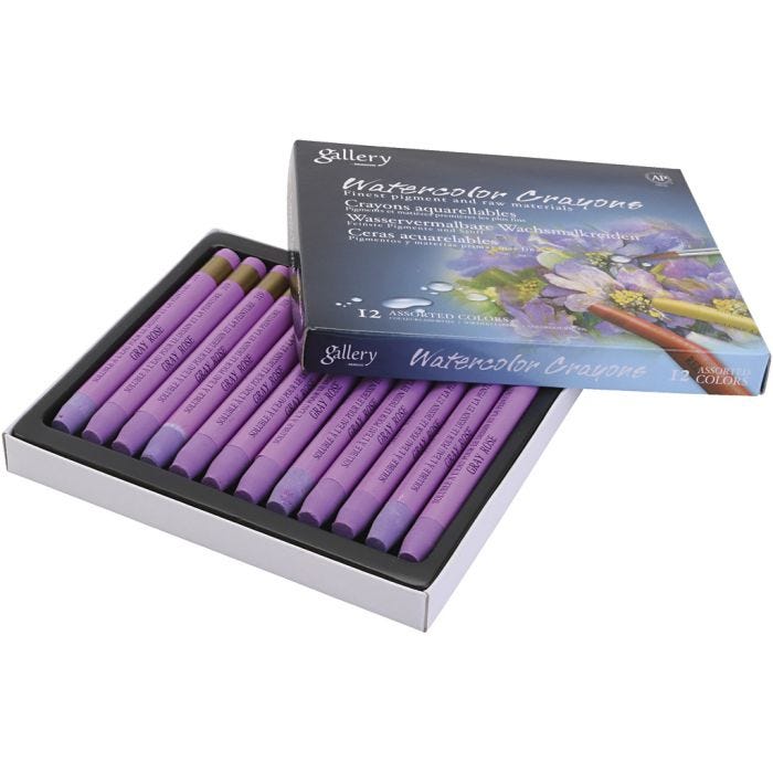 Pastels à la cire aquarellables, gris, rose, 12 pièces/ 1 Pq.