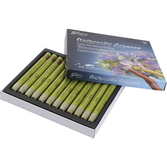 Pastels à la cire aquarellables, olive, 12 pièces/ 1 Pq.