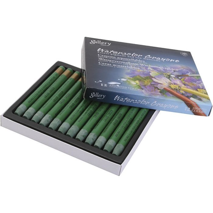 Pastels à la cire aquarellables, vert pré, 12 pièces/ 1 Pq.