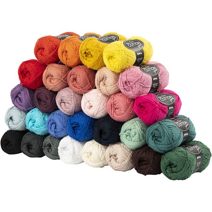 Pelote de fil de coton, 8/4, L : 170 M, ass. de couleurs, 30x50gr/ 1 Pq.