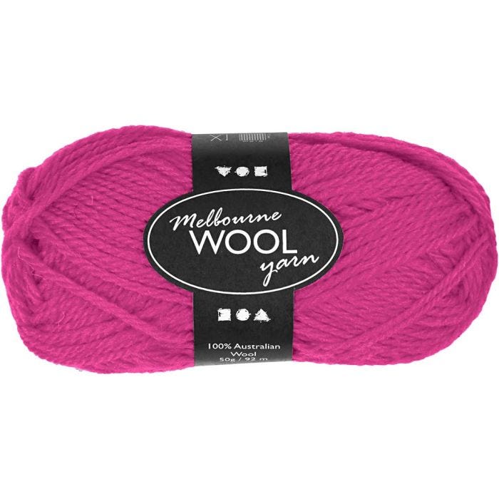 Pelote de laine Melbourne, L : 92 M, rose néon, 50 gr/ 1 boule