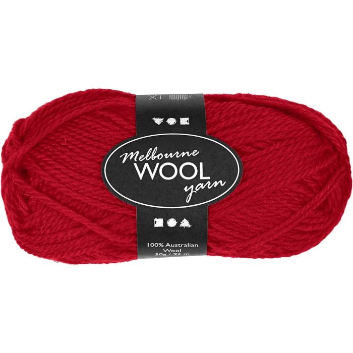 Pelote de laine Melbourne, L : 92 M, rouge, 50 gr/ 1 boule