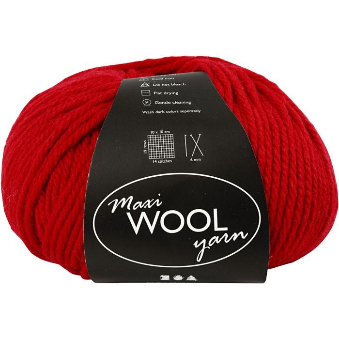 Pelotes de Laine, L : 125 M, rouge, 100 gr/ 1 boule
