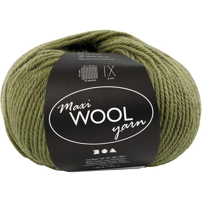 Pelotes de Laine, L : 125 M, vert olive, 100 gr/ 1 boule