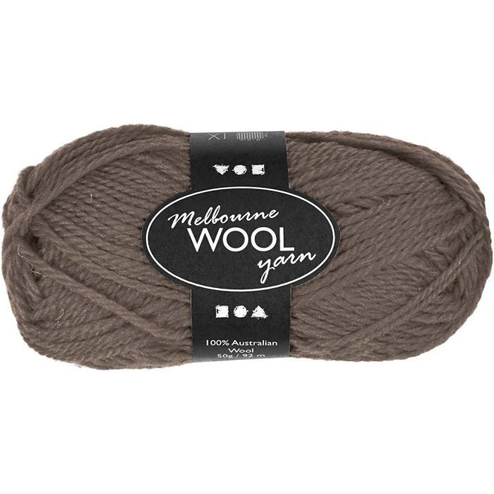 Pelote de laine Melbourne, L : 92 M, brun gris, 50 gr/ 1 boule