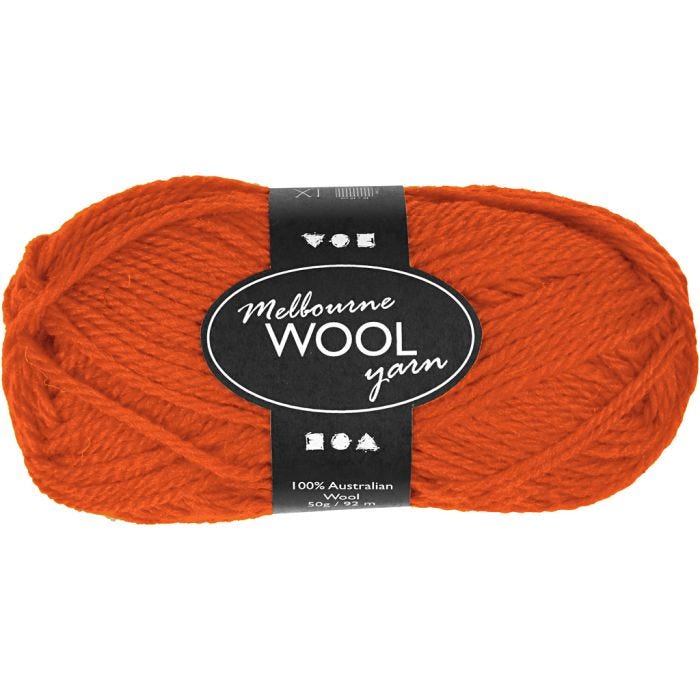 Pelote de laine Melbourne, L : 92 M, orange, 50 gr/ 1 boule