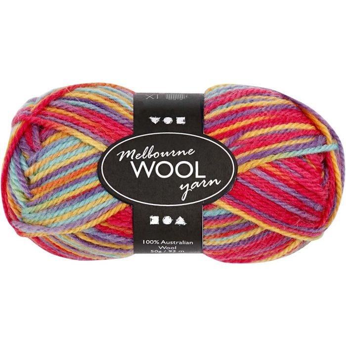 Pelote de laine Melbourne, L : 92 M, multicolore, 50 gr/ 1 boule