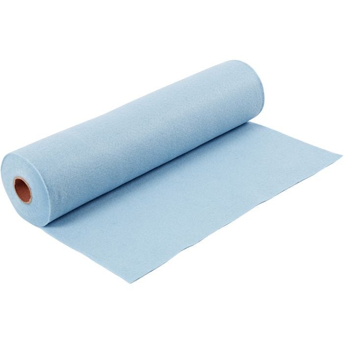 Feutrine synthétique, L : 45 cm, ép. 1,5 mm, 180-200 gr, bleu clair, 5 m/ 1 rouleau