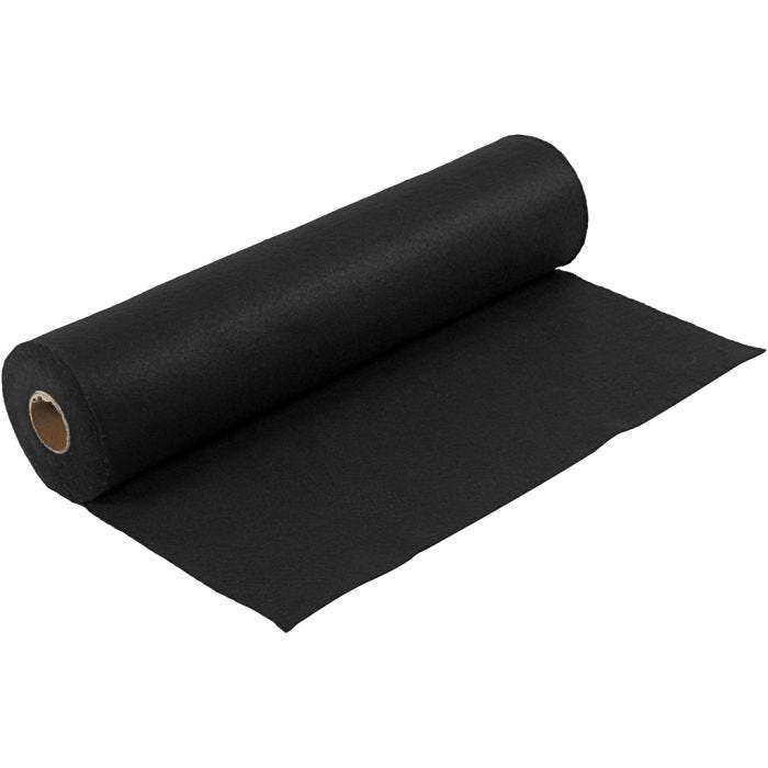 Feutrine synthétique, L : 45 cm, ép. 1,5 mm, 180-200 gr, noir, 5 m/ 1 rouleau