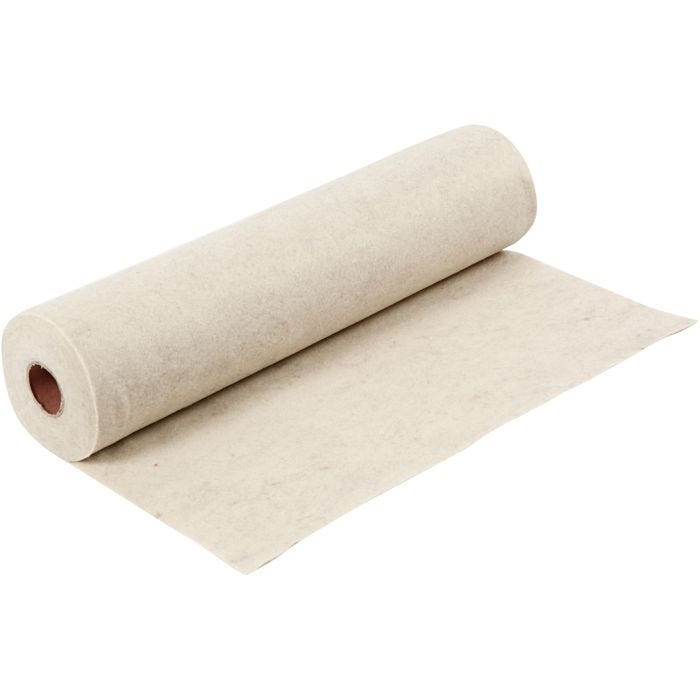 Feutrine synthétique, L : 45 cm, ép. 1,5 mm, texturé, 180-200 gr, blanc cassé, 5 m/ 1 rouleau