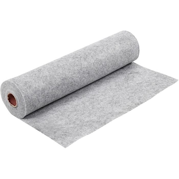 Feutrine synthétique, L : 45 cm, ép. 1,5 mm, texturé, 180-200 gr, gris, 5 m/ 1 rouleau
