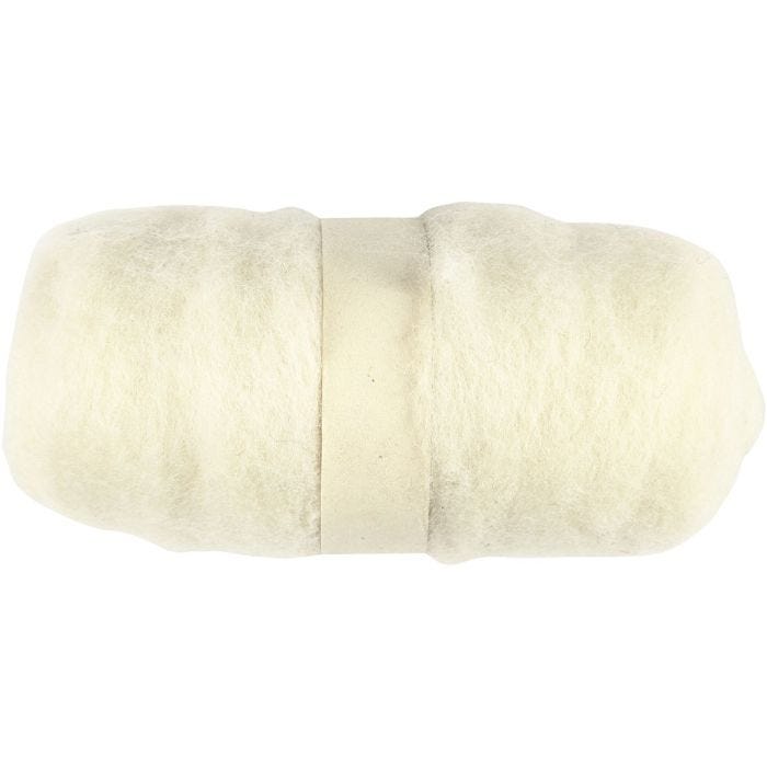 Pelote de Laine Cardée, blanc, 100 gr/ 1 boule