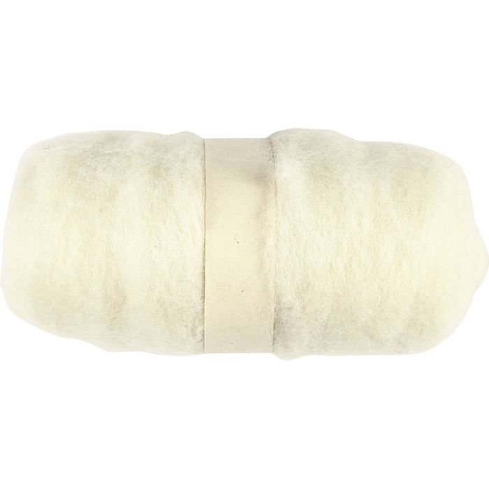 Pelote de Laine Cardée, blanc, 100 gr/ 1 boule