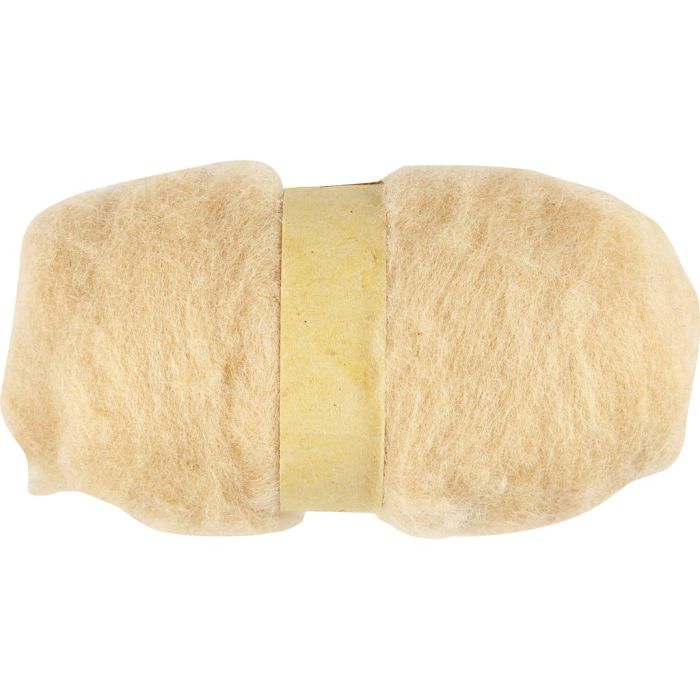Pelote de Laine Cardée, beige clair, 100 gr/ 1 boule