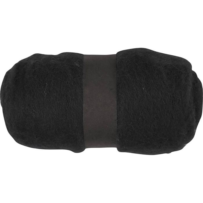 Pelote de Laine Cardée, noir, 100 gr/ 1 boule