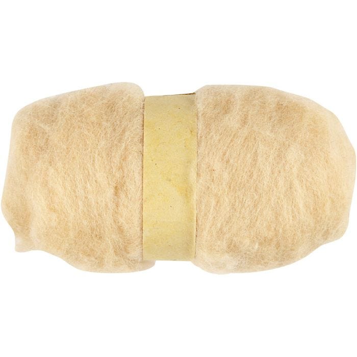 Pelote de Laine Cardée, beige clair, 100 gr/ 1 boule