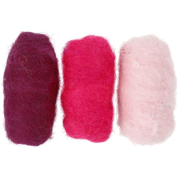 Pelote de Laine Cardée, harmonie violet/rose, 3x10 gr/ 1 Pq.