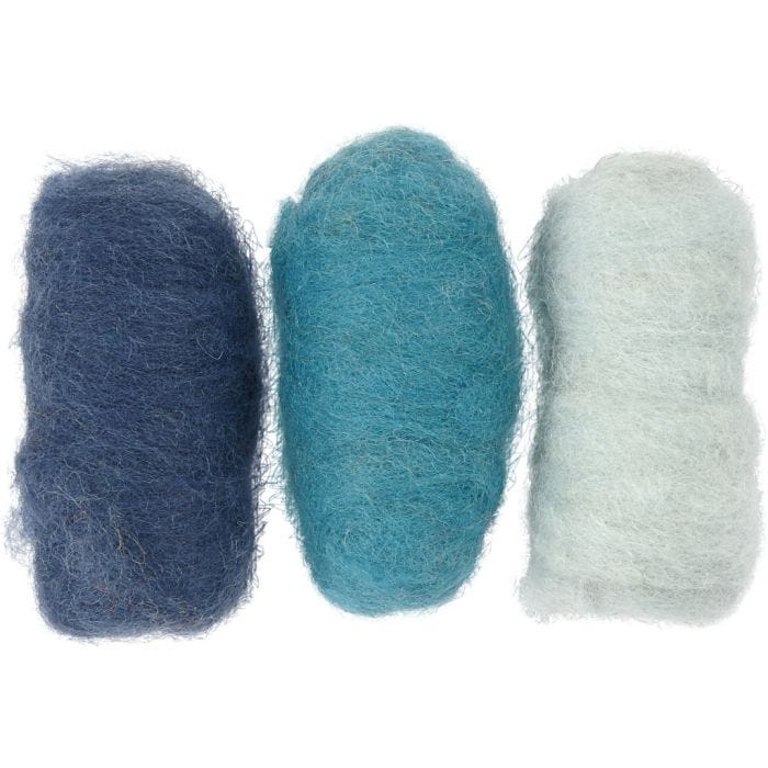 Pelote de Laine Cardée, harmonie de bleus, 3x10 gr/ 1 Pq.