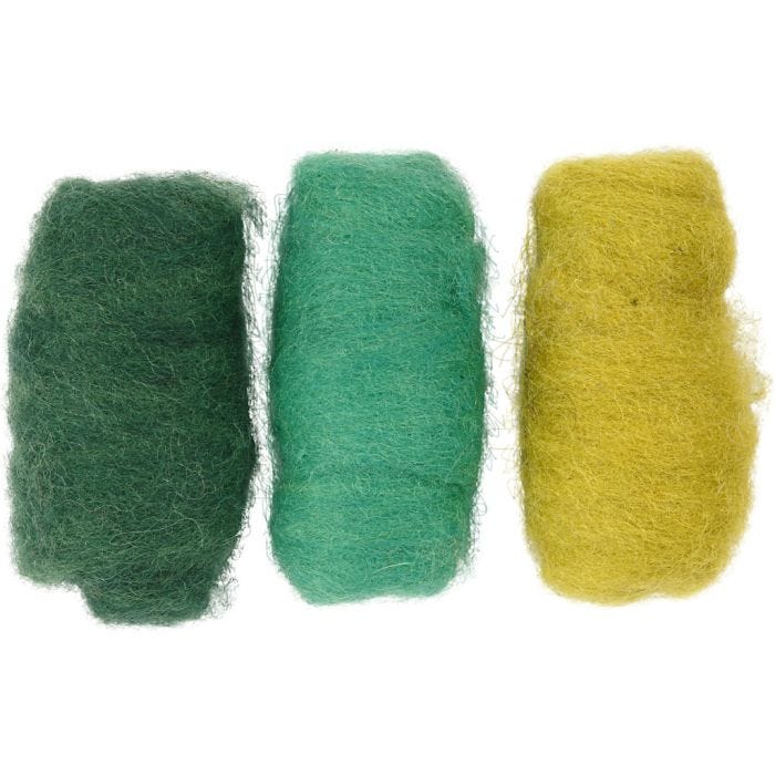 Pelote de Laine Cardée, harmonie vert/turquoise, 3x10 gr/ 1 Pq.