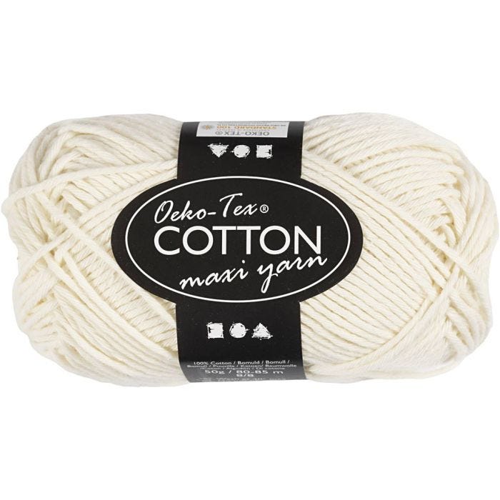 Pelote de fil de coton, dim. 8/8, L : 80-85 M, blanc cassé, 50 gr/ 1 boule