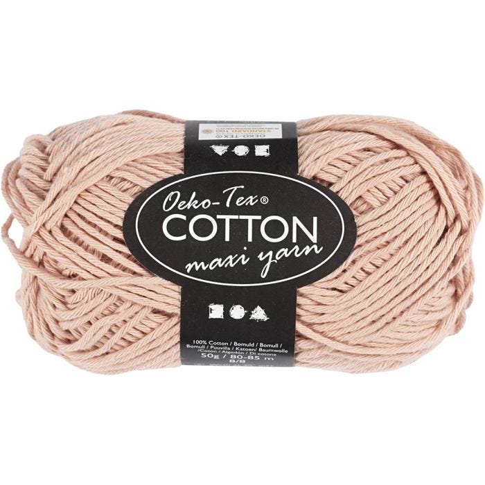 Pelote de fil de coton, dim. 8/8, L : 80-85 M, beige, 50 gr/ 1 boule